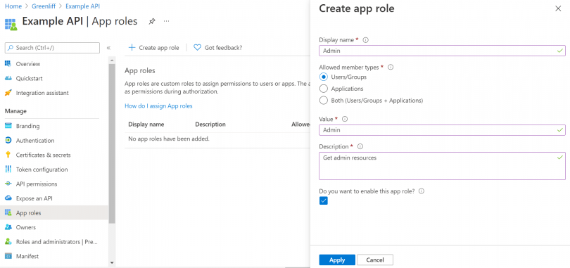 Azure AD create role